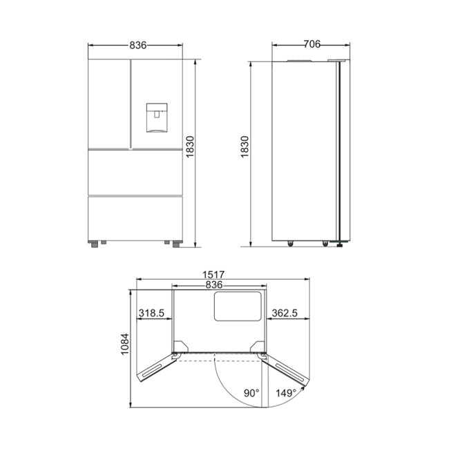 Empire French Door Fridge Freezer (Black)