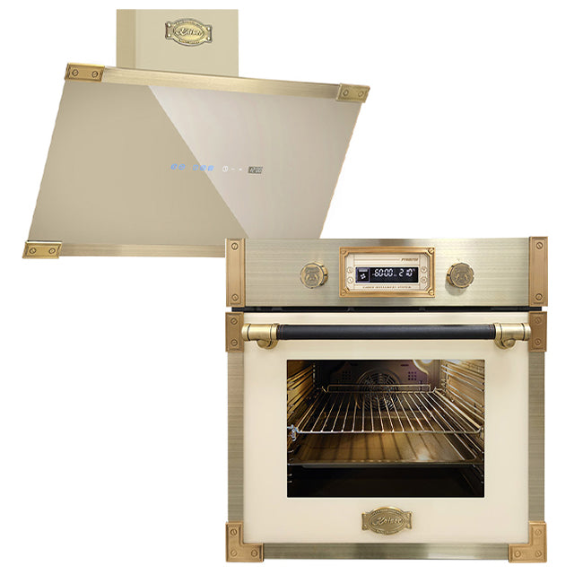 Art Deco Electric Oven & 60cm Cooker Hood Bundle (Ivory)