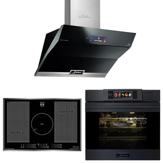 La Perle Noire Steam Oven, 77cm Induction Hob & Cooker Hood Bundle (Black Moire)