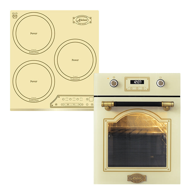 Art Deco 45cm Electric Oven & 45cm Induction Hob (Ivory)