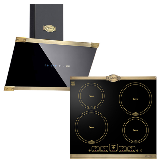 Empire Induction Hob & Art Deco Cooker Hood Bundle (Black)