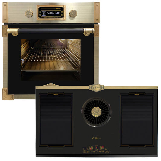 Art Deco 60cm Electric Oven & Downdraft Induction Hob Bundle (Black)