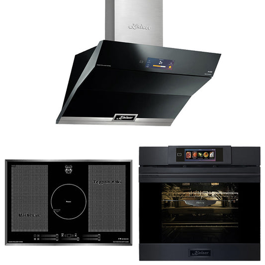 La Perle Noire Electric Oven, 77cm Induction Hob & Cooker Hood Bundle (Black Moire)