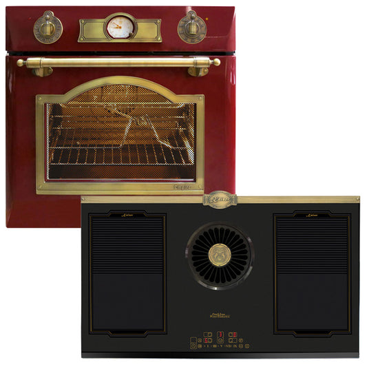 Empire 60cm Electric Oven & 90cm Downdraft Induction Hob (Bordeaux Red)