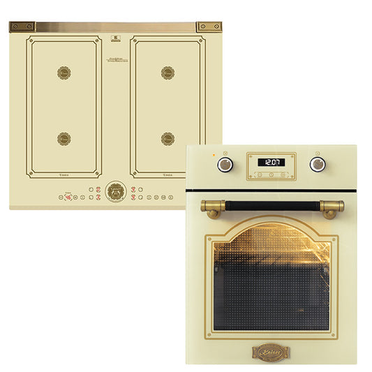 Art Deco 45cm Electric Oven & 59cm Induction Hob (Ivory)