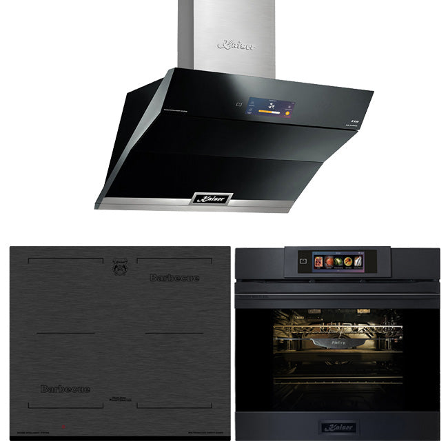 La Perle Noire Electric Oven, 59cm Induction Hob & Cooker Hood Bundle (Black Moire)