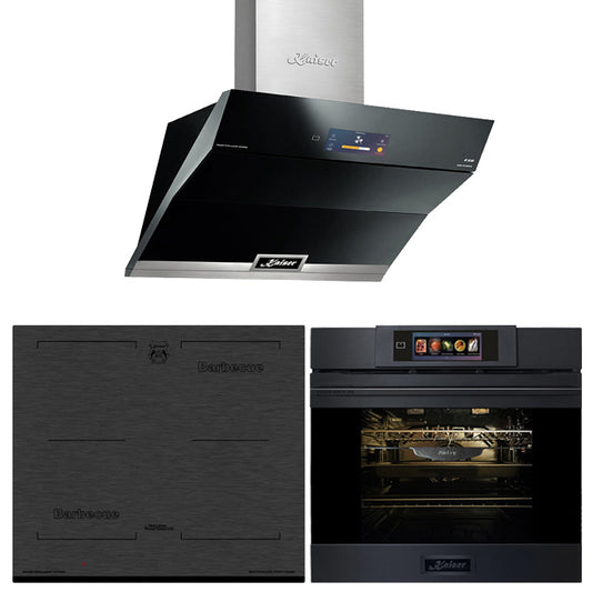 La Perle Noire Electric Oven, 59cm Induction Hob & Cooker Hood Bundle (Black Moire)