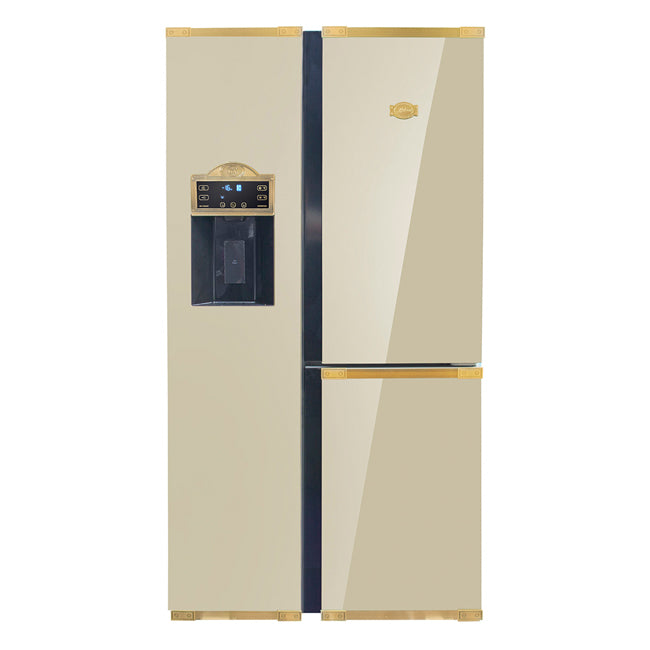 Art Deco American Style Plumbed Fridge Freezer (Ivory)
