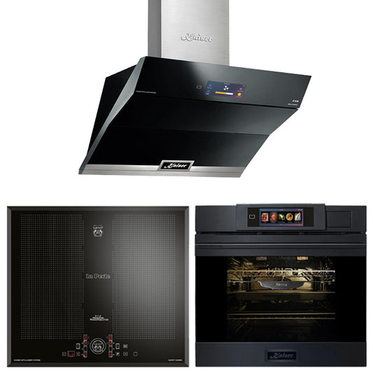La Perle Noire Steam Oven, 58cm Induction Hob & Cooker Hood Bundle (Black Moire)