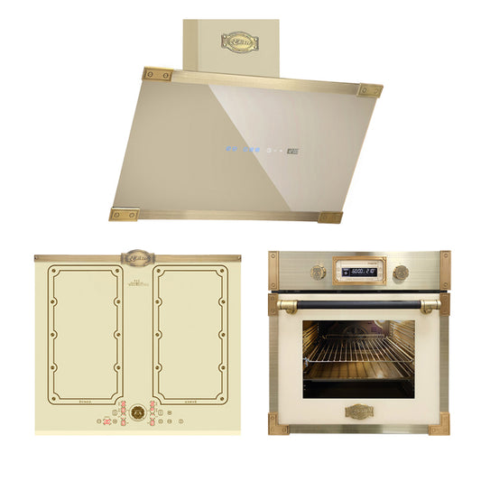 Art Deco 60cm Electric Oven, Induction Hob & Cooker Hood Bundle (Ivory)