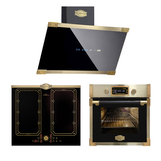 Art Deco 60cm Electric Oven, Induction Hob & Cooker Hood Bundle (Black)