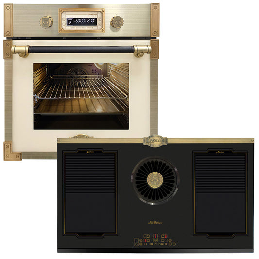 Art Deco 60cm Electric Oven & Downdraft Induction Hob Bundle (Ivory)