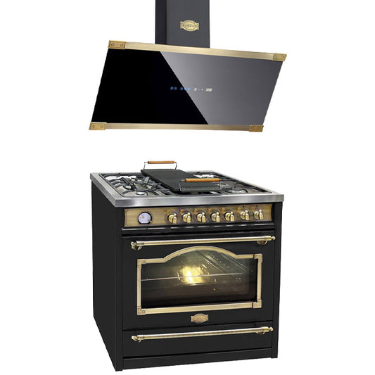 Empire Dual Fuel Range Cooker & 90cm Hood Bundle (Black)