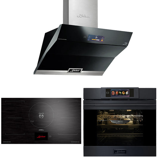 La Perle Noire Electric Oven, 90cm Induction Hob & Cooker Hood Bundle (Black Moire)