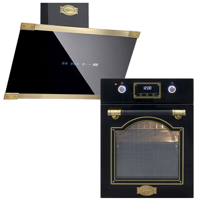 Art Deco 45cm Electric Oven & 90cm Cooker Hood (Black)