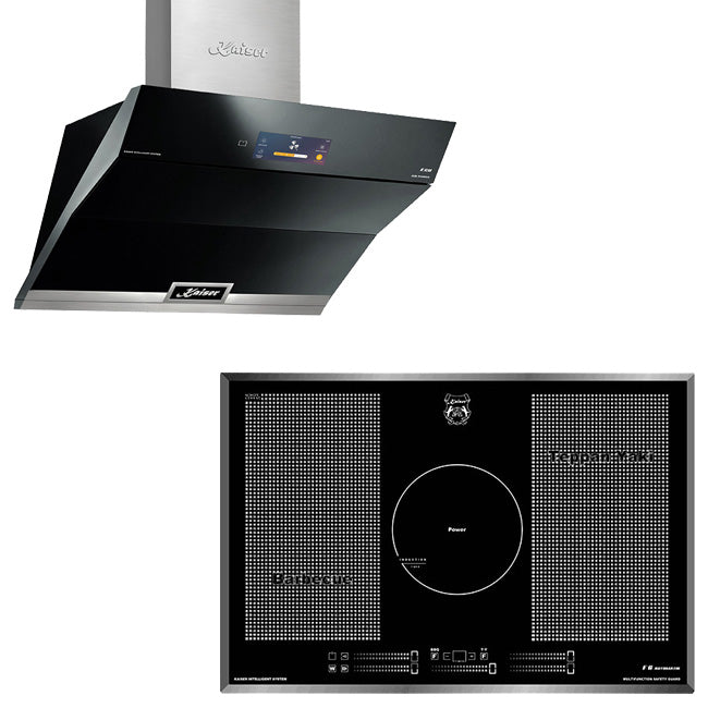 La Perle Noire 77cm Induction Hob & 90cm TFT Cooker Hood (Black)