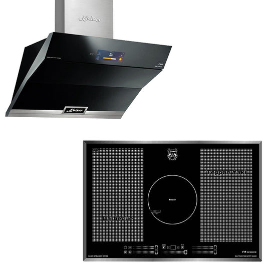 La Perle Noire 77cm Induction Hob & 90cm TFT Cooker Hood (Black)