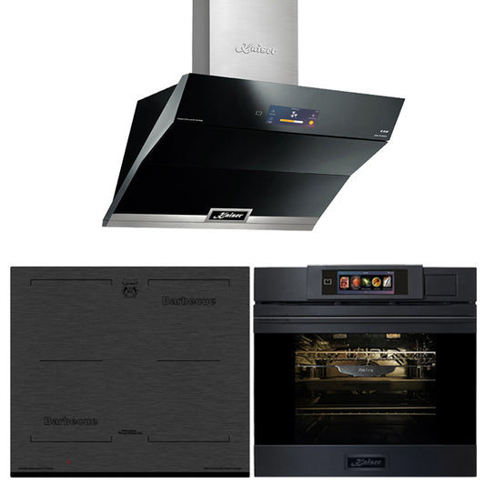 La Perle Noire Steam Oven, 59cm Induction Hob & Cooker Hood Bundle (Black Moire)