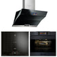 La Perle Noire Electric Oven, 58cm Induction Hob & Cooker Hood Bundle (Black Moire)