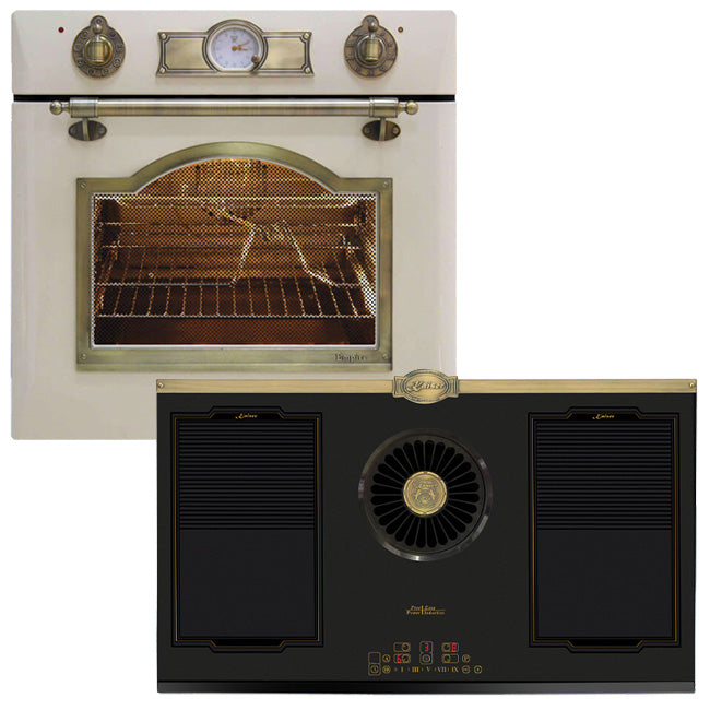 Empire 60cm Electric Oven & 90cm Downdraft Induction Hob (Ivory)