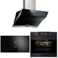 La Perle Noire Steam Oven, 90cm Induction Hob & Cooker Hood Bundle (Black Moire)