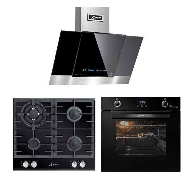 Grand Chef Electric Oven, Gas Hob & Cooker Hood Bundle (Black)