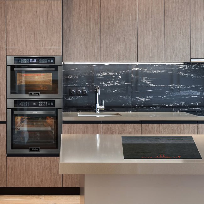 La Perle Noire Electric Oven, 59cm Induction Hob & Cooker Hood Bundle (Black Moire)