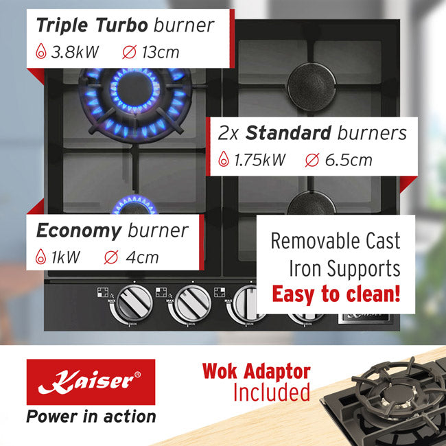 Grand Chef Gas Oven & 4 Burner Gas Hob Bundle (Black)