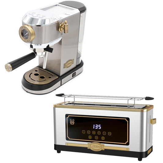Empire Espresso Coffee Machine & Toaster Bundle (Stainless Steel)