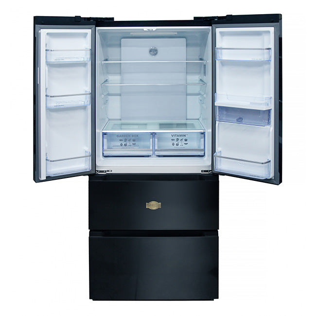 Art Deco French Door Fridge Freezer Leather Handles (Black)