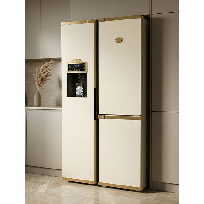 Art Deco American Style Plumbed Fridge Freezer (Ivory)