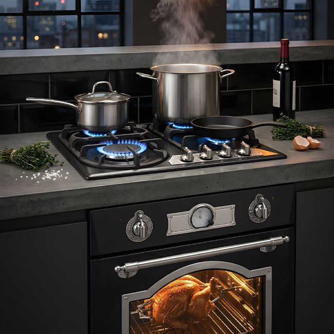Empire Electric Oven, Gas Hob & Cooker Hood Bundle (Black Silver)