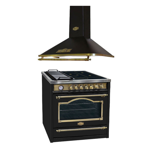 Empire Induction Range Cooker & 90cm Cooker Hood Bundle (Black)