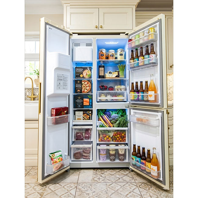 Art Deco American Style Plumbed Fridge Freezer (Ivory)