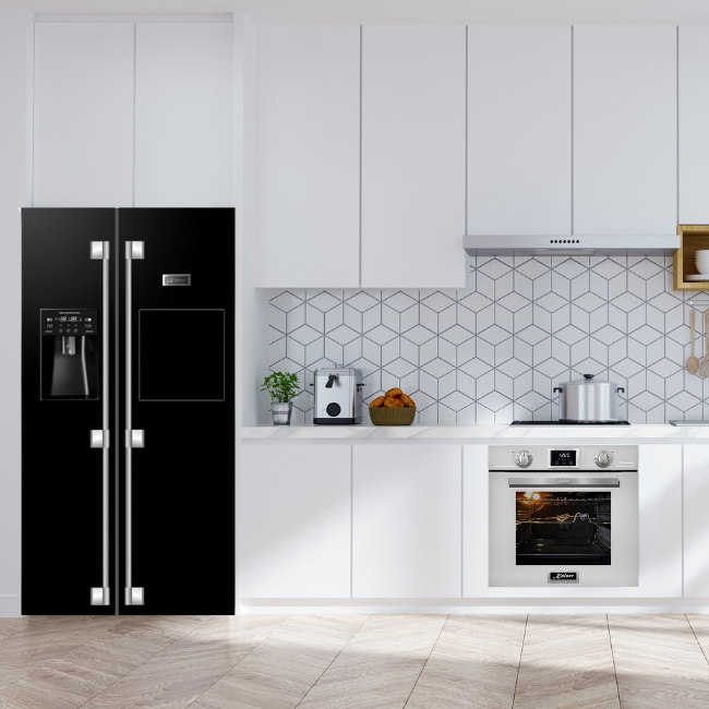 Avantgarde Pro Plumbed American Style Fridge Freezer (Black Stainless Steel)