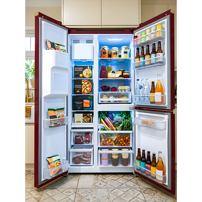 Art Deco American Style Plumbed Fridge Freezer (Bordeaux Red)