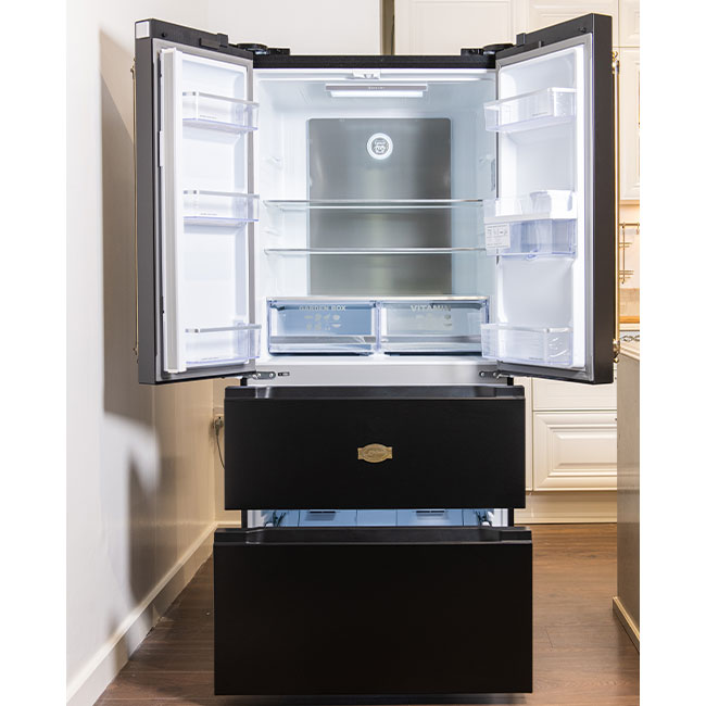 Art Deco French Door Fridge Freezer Leather Handles (Black)