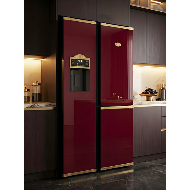Art Deco American Style Plumbed Fridge Freezer (Bordeaux Red)