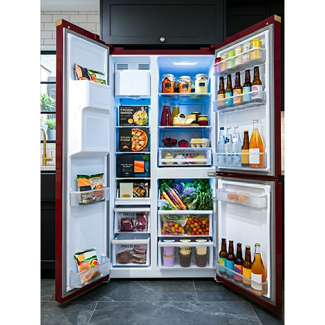 Art Deco American Style Plumbed Fridge Freezer (Bordeaux Red)