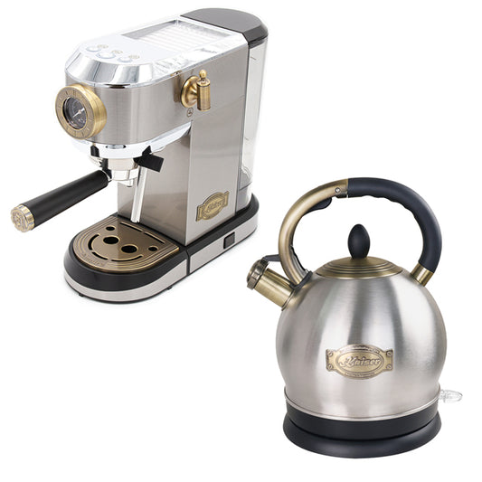 Empire Espresso Coffee Machine & Kettle Bundle (Stainless Steel)