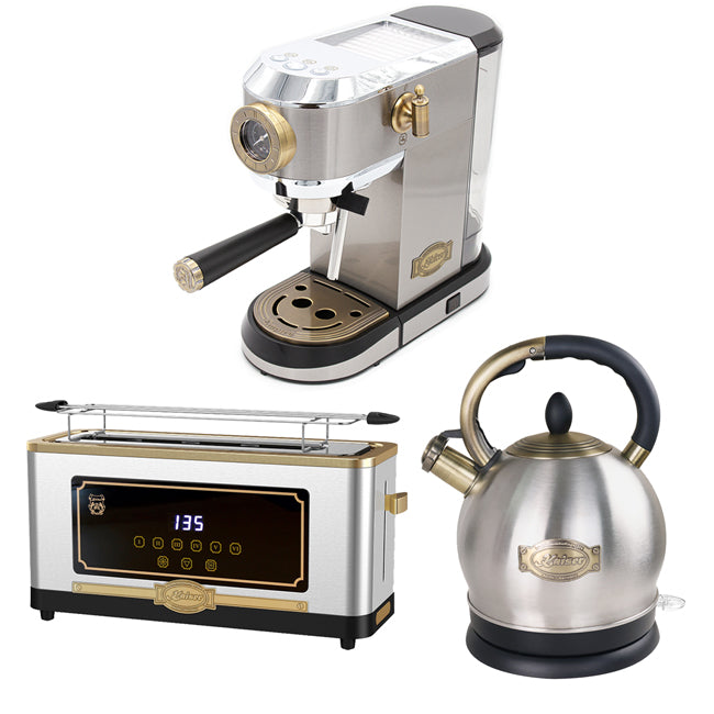 Empire Espresso Coffee Machine, Toaster & Kettle Bundle (Stainless Steel)
