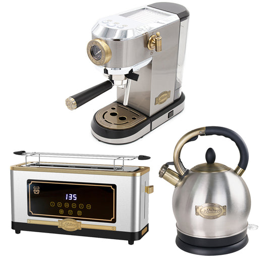 Empire Espresso Coffee Machine, Toaster & Kettle Bundle (Stainless Steel)