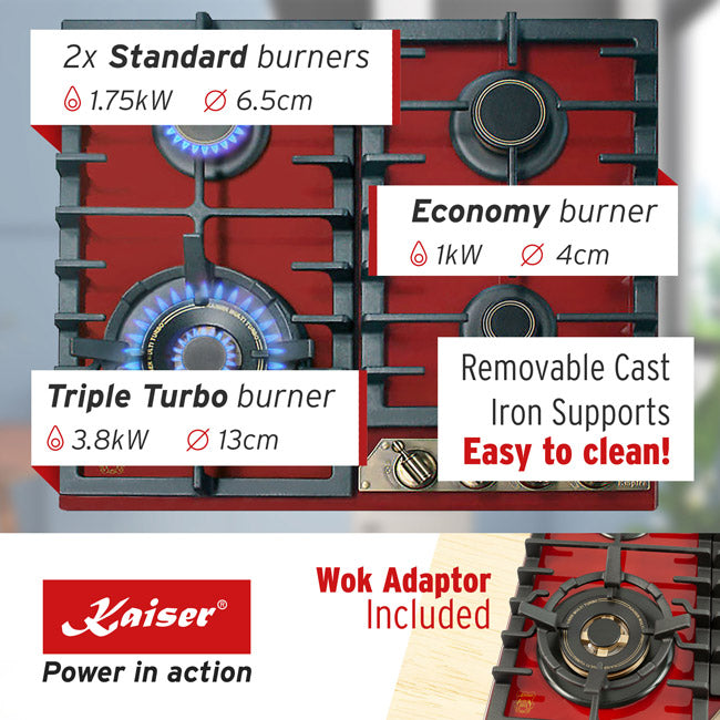 Empire 60cm Turbo Gas Hob (Bordeaux Red)