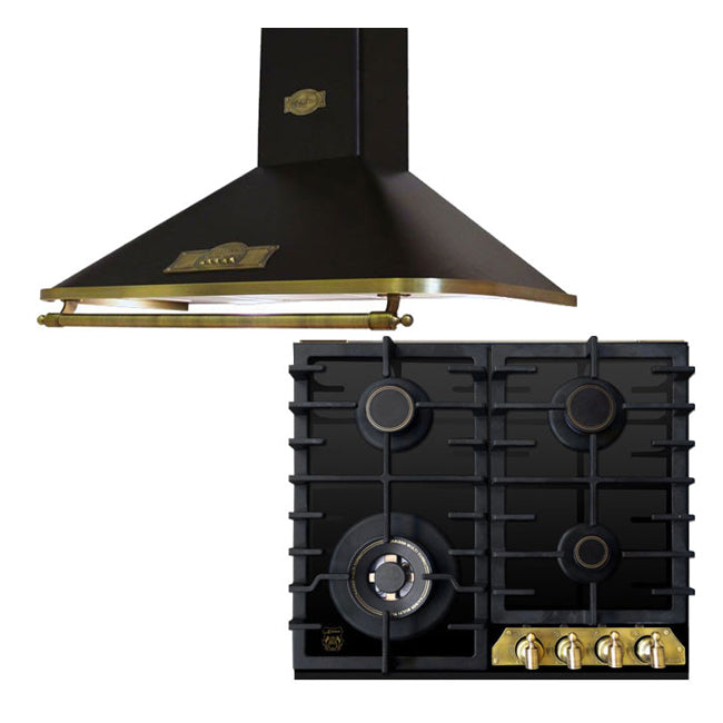 Empire 4 Burner Gas Hob & Chimney Cooker Hood Bundle (Black)