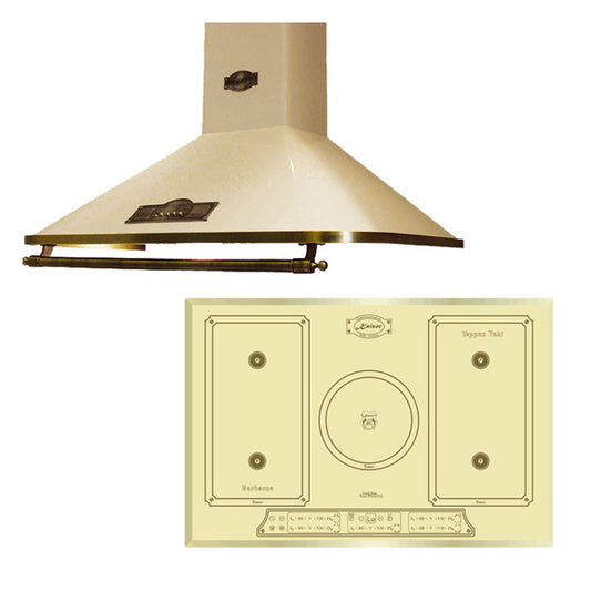 Empire 77cm Induction Glass Hob & Chimney Cooker Hood Bundle (Ivory)