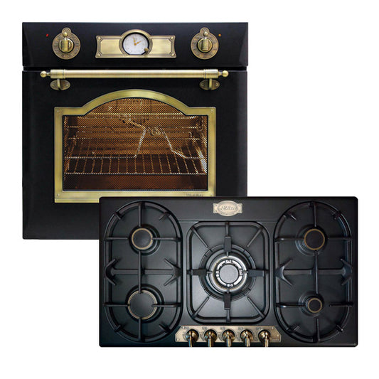 Empire Electric Oven & 5 Burner Enamel Gas Hob Bundle (Black)