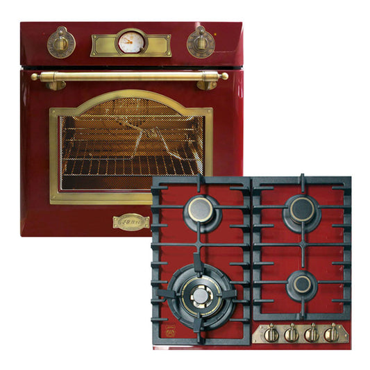 Empire Electric Oven & 4 Burner Gas Hob Bundle (Bordeaux Red)