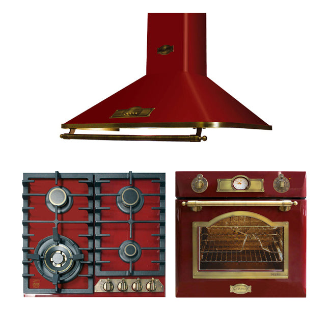 Empire Electric Oven, Gas Hob & Cooker Hood Bundle (Bordeaux Red)